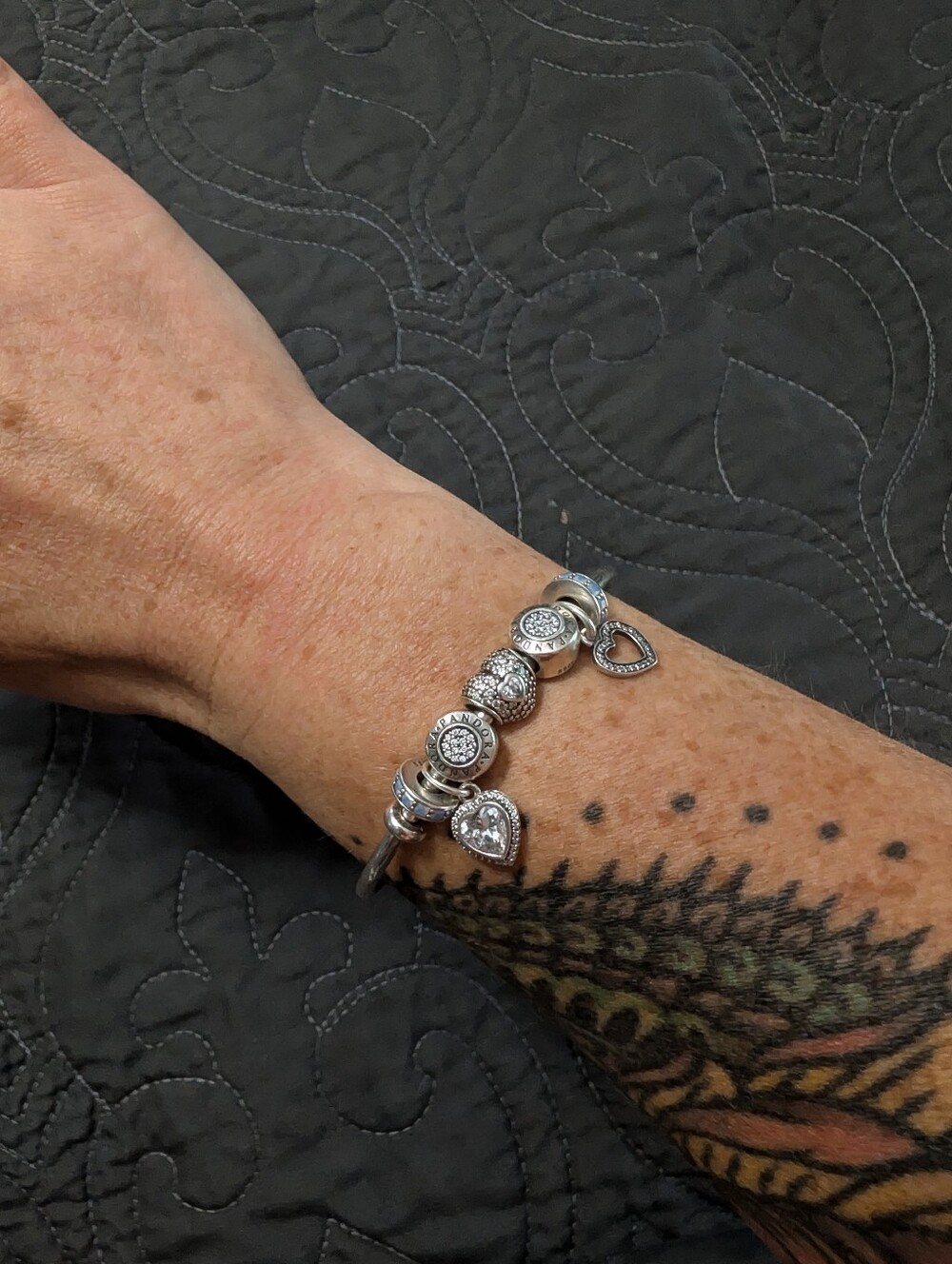 Pandora-Silver Heart Charm Bangle Bracelet - Picture 3 of 17